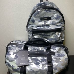 Michael Kors Blk/silver Kent duffel/backpack pair